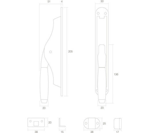 Intersteel Pomp-espagnolet Ton 400 messing ongelakt/ebbenhout