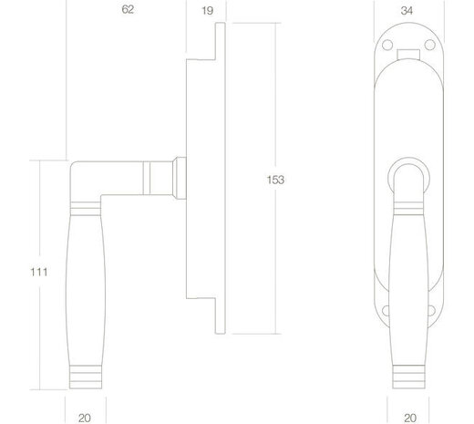 Intersteel Kruk-espagnolet rechts Ton 222 messing ongelakt/ebbenhout