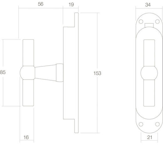 Intersteel T-kruk espagnolet messing gelakt