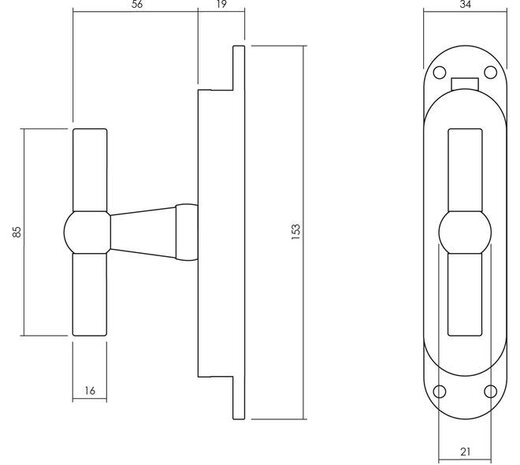 Intersteel  Set kruk-espagnolet T-kruk inclusief stangenset 2x 1250mm messing gelakt