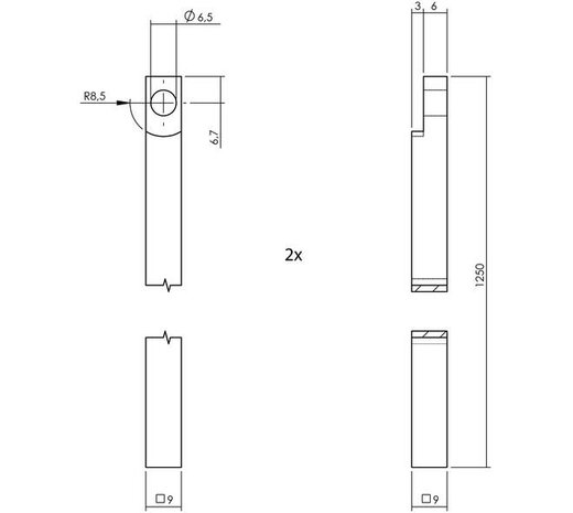 Intersteel  Set kruk-espagnolet T-kruk inclusief stangenset 2x 1250mm messing gelakt