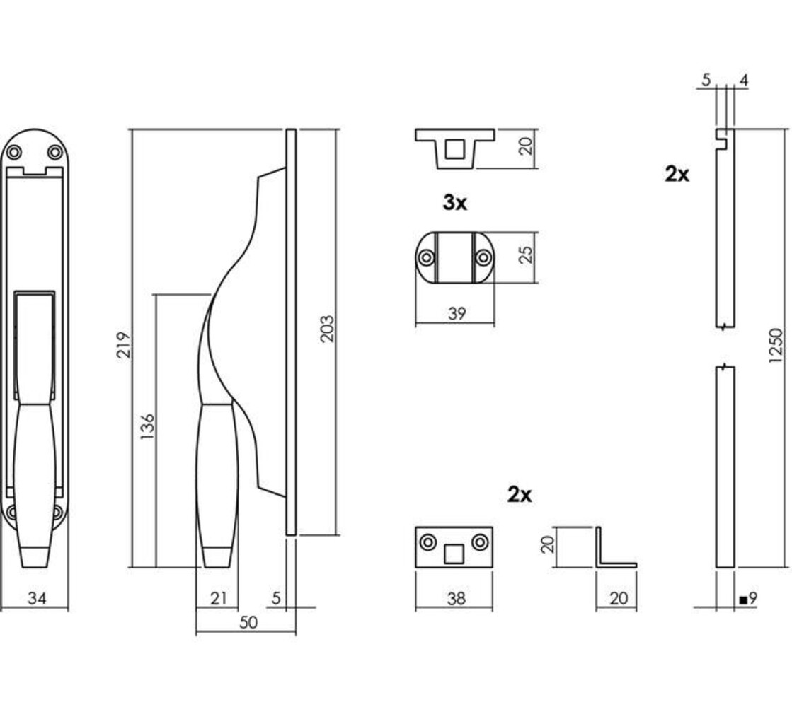 Intersteel Set pomp-espagnolet Ton basic inclusief stangenset 2x 1250mm messing gelakt/ebbenhout