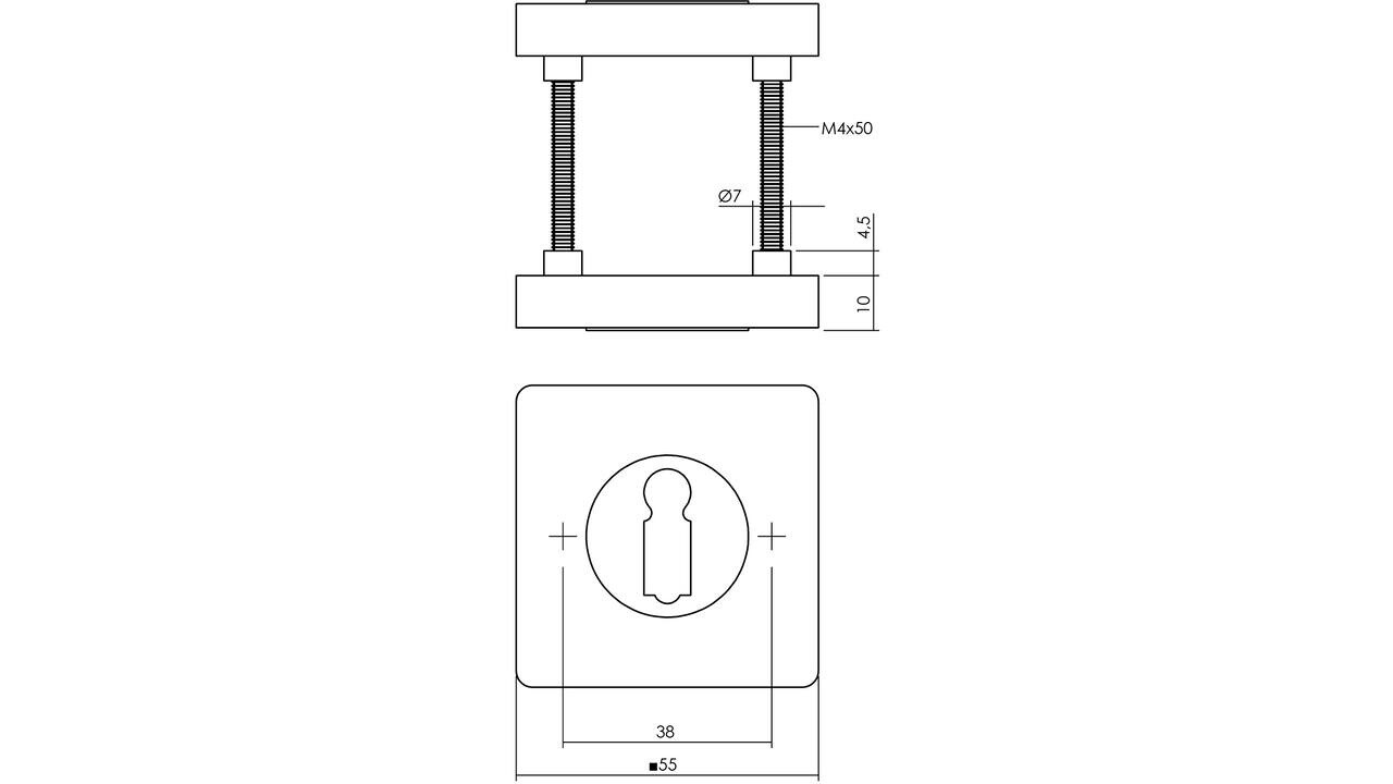 Intersteel Sleutelrozetten verdekt 55x55x10mm met nokken PVD messingkleur