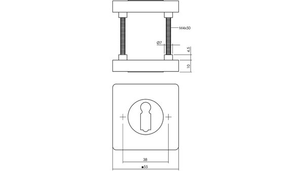 Intersteel Sleutelrozetten verdekt 55x55x10mm met nokken PVD messingkleur