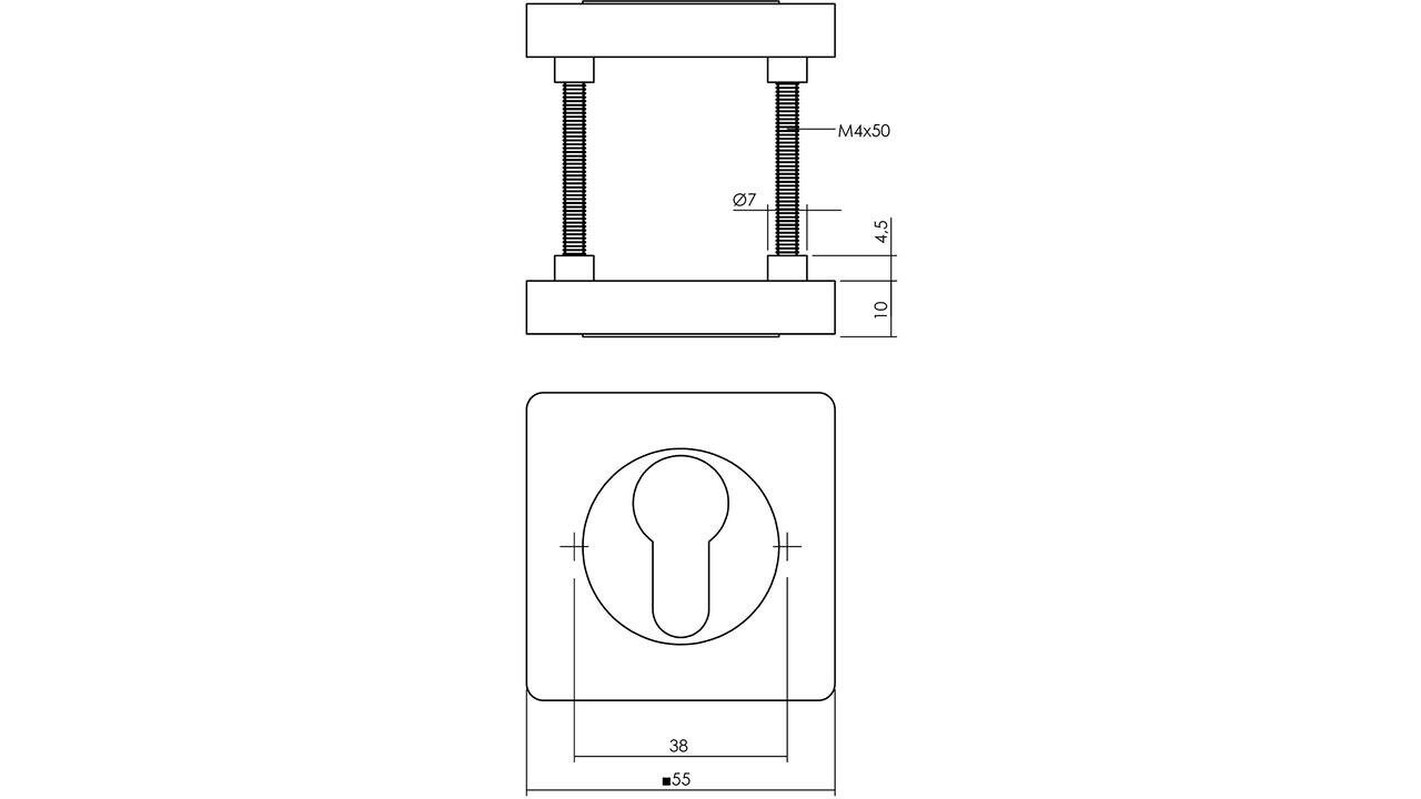 Intersteel Cilinderrozetten verdekt 55x55x10mm met nokken PVD messingkleur