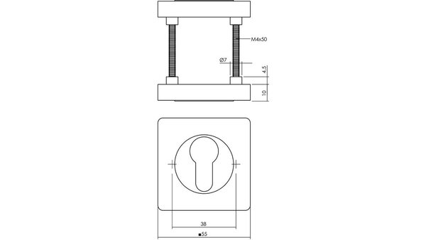 Intersteel Cilinderrozetten verdekt 55x55x10mm met nokken PVD messingkleur