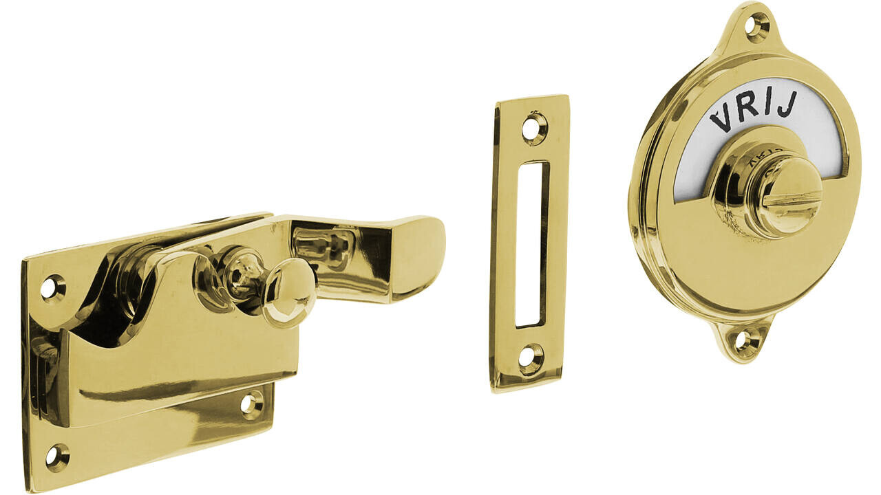 Intersteel WC-overslag met bocht en tekst "vrij / bezet" messing gelakt Intersteel WC-overslag met bocht en tekst "vrij / bezet" messing gelakt