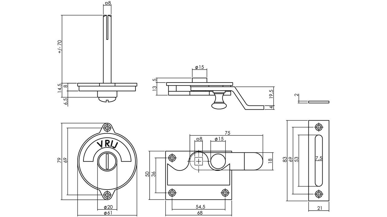 Intersteel WC-overslag met bocht en tekst "vrij / bezet" messing gelakt Intersteel WC-overslag met bocht en tekst "vrij / bezet" messing gelakt