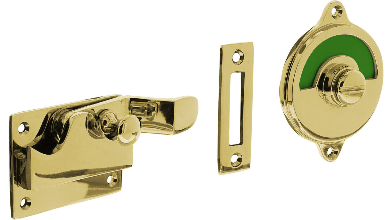 Intersteel WC-overslag met bocht en "groen / rood" indicatie messing gelakt Intersteel WC-overslag met bocht en "groen / rood" indicatie messing gelakt