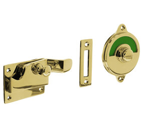 Intersteel WC-overslag met bocht en "groen / rood" indicatie messing gelakt Intersteel WC-overslag met bocht en "groen / rood" indicatie messing gelakt