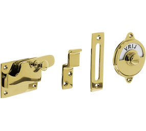 Intersteel WC-overslag vlak met tekst "vrij / bezet" messing gelakt Intersteel WC-overslag vlak met tekst "vrij / bezet" messing gelakt