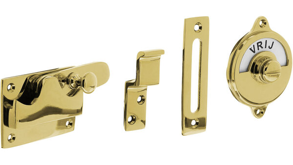 Intersteel WC-overslag vlak met tekst "vrij / bezet" messing gelakt Intersteel WC-overslag vlak met tekst "vrij / bezet" messing gelakt