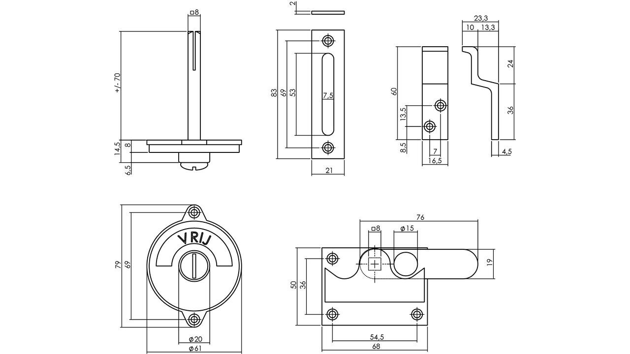 Intersteel WC-overslag vlak met tekst "vrij / bezet" messing gelakt Intersteel WC-overslag vlak met tekst "vrij / bezet" messing gelakt
