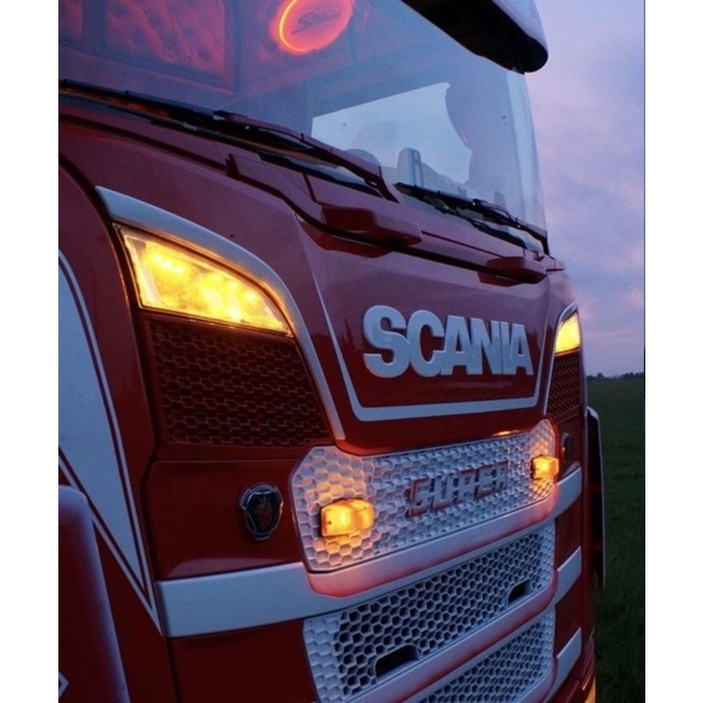 Scania LED positielicht + Strobe voor grill verstraler Scania R/S NextGen