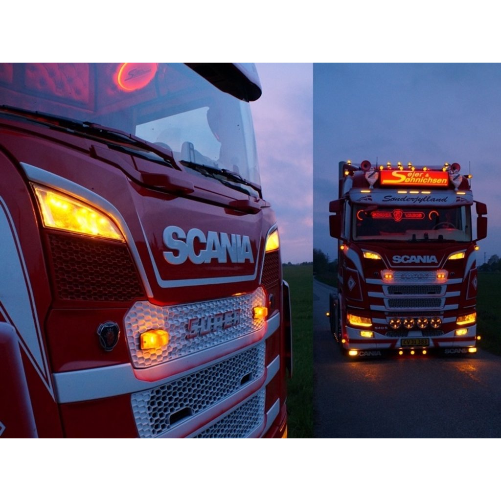 Scania LED positielicht + Strobe voor grill verstraler Scania R/S NextGen