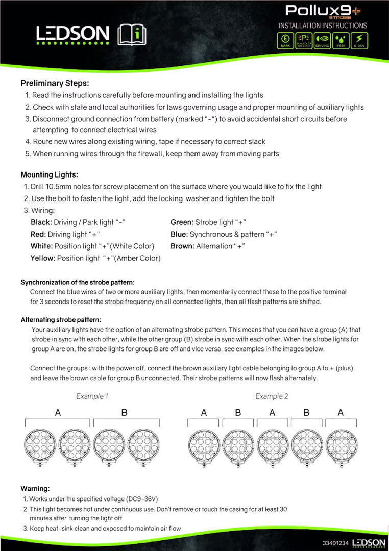 Ledson Pollux9+ Strobe met wit/oranje positielicht