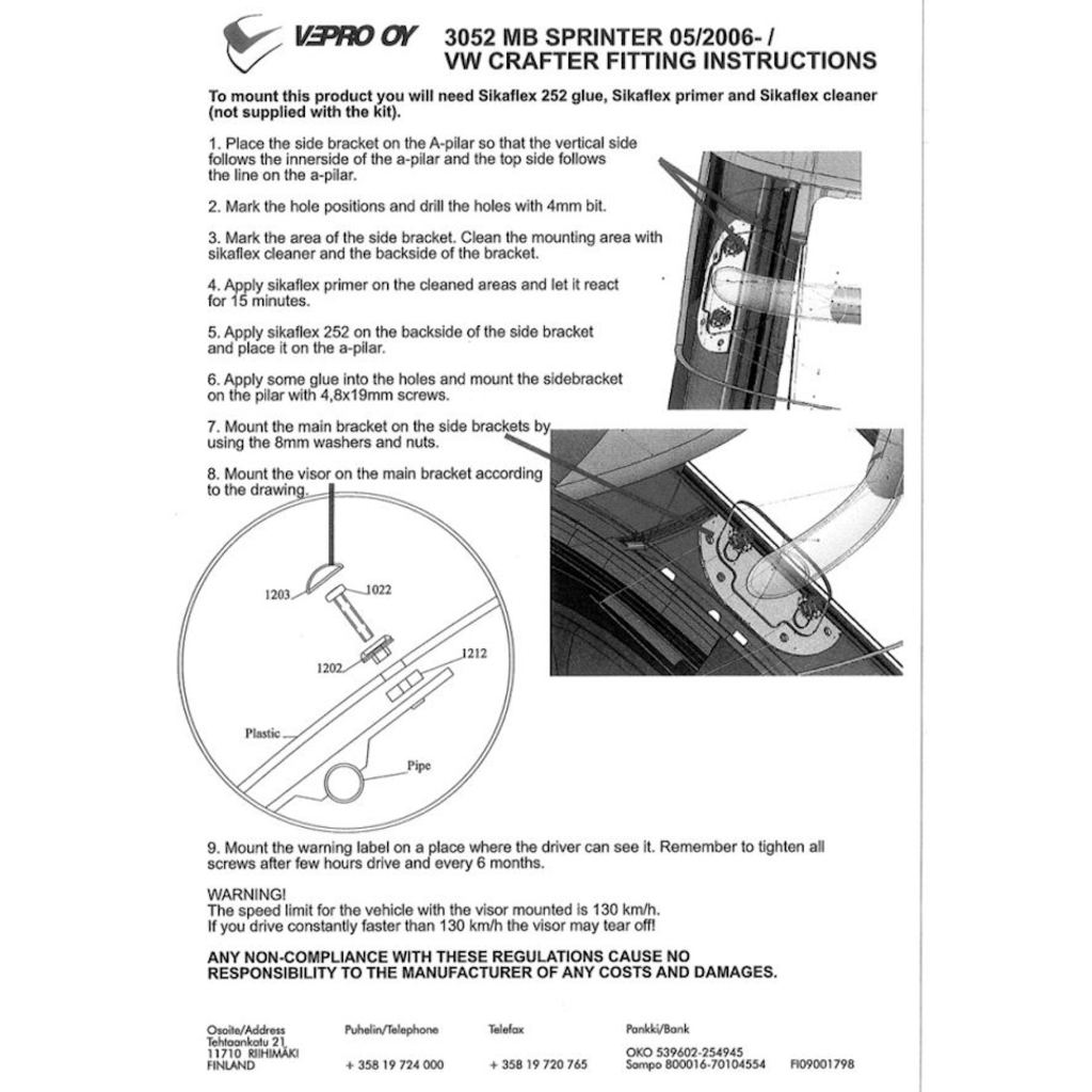 Vepro oy Vepro sunvisor Mercedes Sprinter 2006/2018+