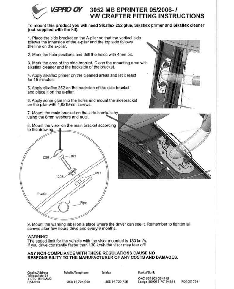 Vepro zonneklep Mercedes Sprinter 2006/2018+