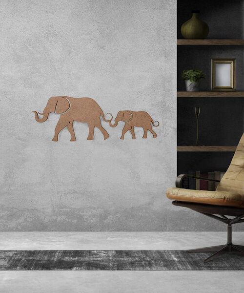 Casa Sentir Wanddecoratie - Olifant met jong - Naturel
