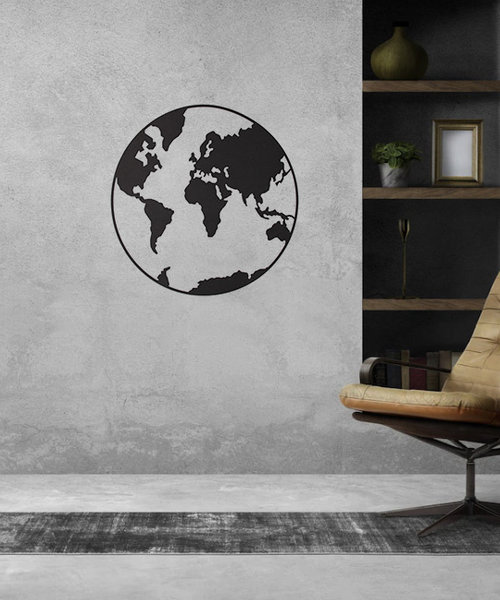 Casa Sentir Wanddecoratie - Wereldbol - Zwart