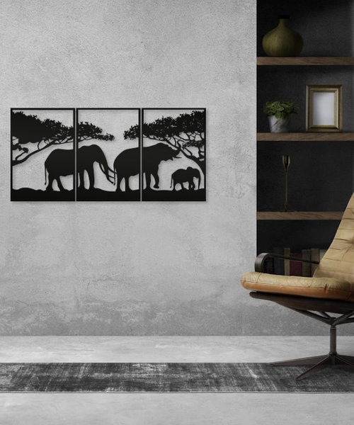 Casa Sentir Wanddecoratie - Drieluik Afrika - Zwart