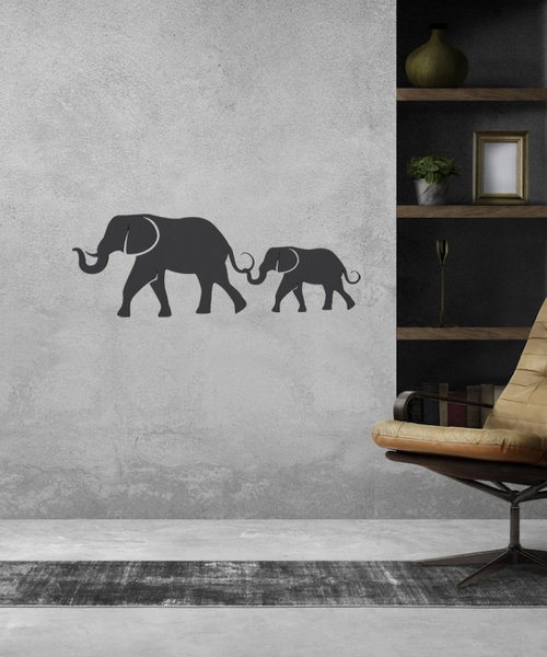 Casa Sentir Wanddecoratie - Olifant met jong  - Zwart