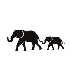 Wanddecoratie - Olifant met jong  - Zwart