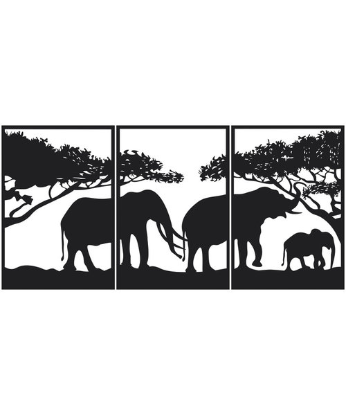 Casa Sentir Wanddecoratie - Drieluik Afrika - Zwart
