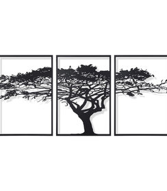 Wanddecoratie - Drieluik Levensboom  - Zwart