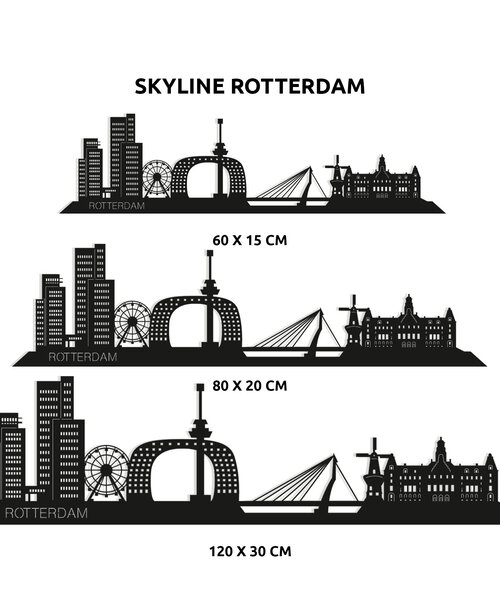 Casa Sentir Wandecoratie - Skyline Rotterdam - Zwart