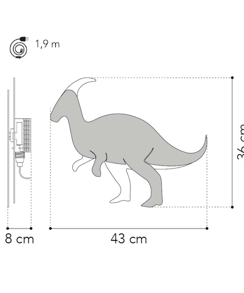 Van Tjalle en Jasper Dino wandlamp Parasaurolophus
