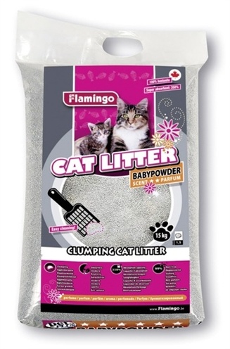 Flamingo kattenbakvulling met babypoeder geur