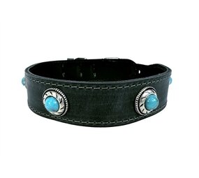 Sazzz halsband hond boho treasure stone vintage leer antraciet Sazzz halsband hond boho treasure stone vintage leer antraciet