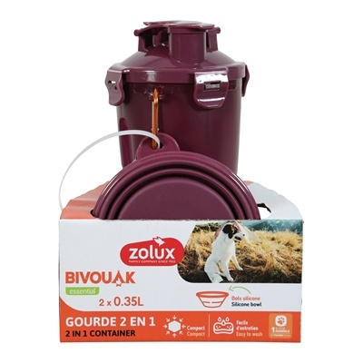 Zolux Zolux bvk 2in1 reisset fles met voerbak en drinkbak rood
