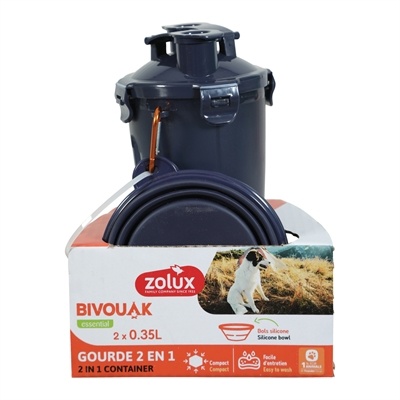 Zolux Zolux bvk 2in1 reisset fles met voerbak en drinkbak blauw