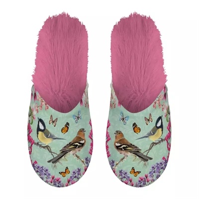 Merkloos Pantoffel tuinvogels groen / roze