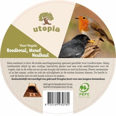 Utopia Utopia nestkast roodborst / merel gebrand douglas hout Utopia Utopia nestkast roodborst / merel gebrand douglas hout