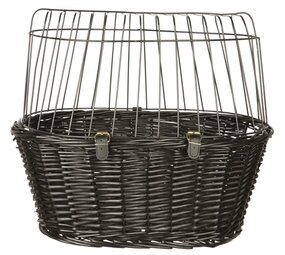 Trixie Trixie wilgen fietsmand voorop zwart met kussen en kap Trixie Trixie wilgen fietsmand voorop zwart met kussen en kap