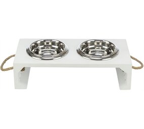 Trixie Trixie be nordic set voerbak / waterbak hout / rvs wit Trixie Trixie be nordic set voerbak / waterbak hout / rvs wit