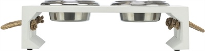 Trixie Trixie be nordic set voerbak / waterbak hout / rvs wit