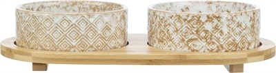 Trixie Trixie set voerbak / waterbak keramiek / bamboe wit / natuur Trixie Trixie set voerbak / waterbak keramiek / bamboe wit / natuur