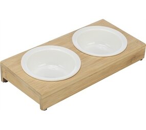 Trixie Trixie voerbak waterbak-set keramiek / bamboe Trixie Trixie voerbak waterbak-set keramiek / bamboe