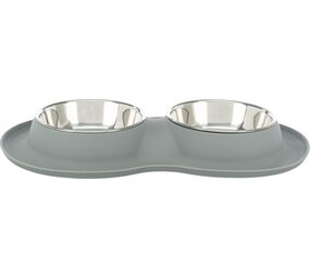 Trixie Trixie voerbak / waterbak dubbel siliconen / rvs grijs Trixie Trixie voerbak / waterbak dubbel siliconen / rvs grijs