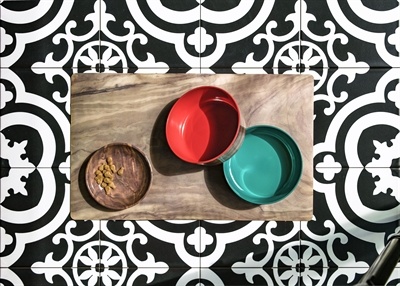 Tarhong Tarhong voerbak hond olive melamine houtprint / teal zeegroen