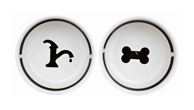 Trixie Trixie voerbak / drinkbak set eat on your feet wit / zwart Trixie Trixie voerbak / drinkbak set eat on your feet wit / zwart