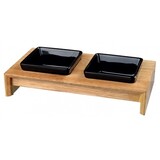 Trixie Trixie voerset keramiek met houten onderstel zwart Trixie Trixie voerset keramiek met houten onderstel zwart