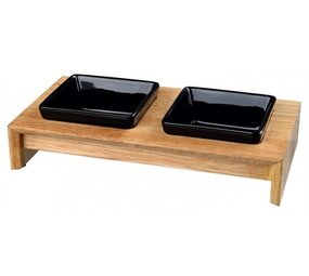 Trixie Trixie voerset keramiek met houten onderstel zwart Trixie Trixie voerset keramiek met houten onderstel zwart