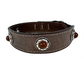 Sazzz Sazzz halsband hond boho treasure stone vintage leer bruin