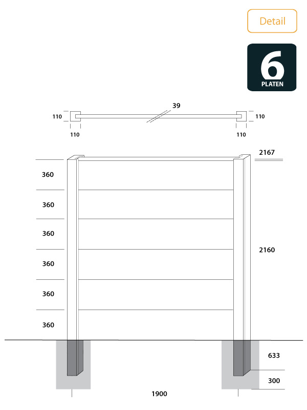 Duo Beton schutting Romaans Antraciet