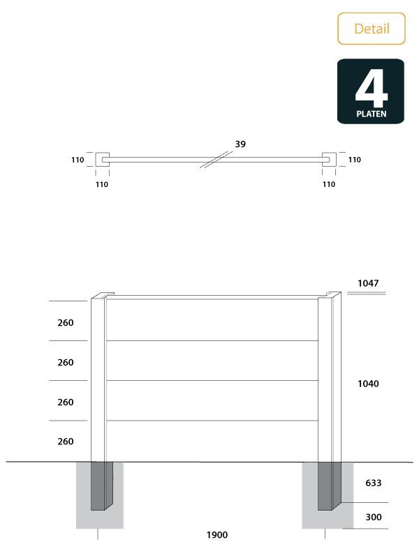 Duo Beton schutting Rabat Hout Antraciet